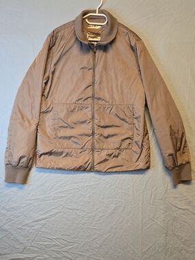 Prada Full Zip Gray Taupe Lightweight Nylon Bomber Jacket Vintage Y2K